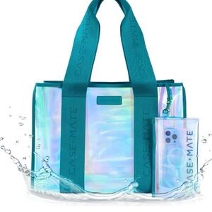 Case-Mate Iridescent Turquoise Beach Tote with Matching Pouch